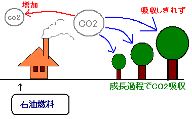 石油燃料を使用した場合のCO2循環図